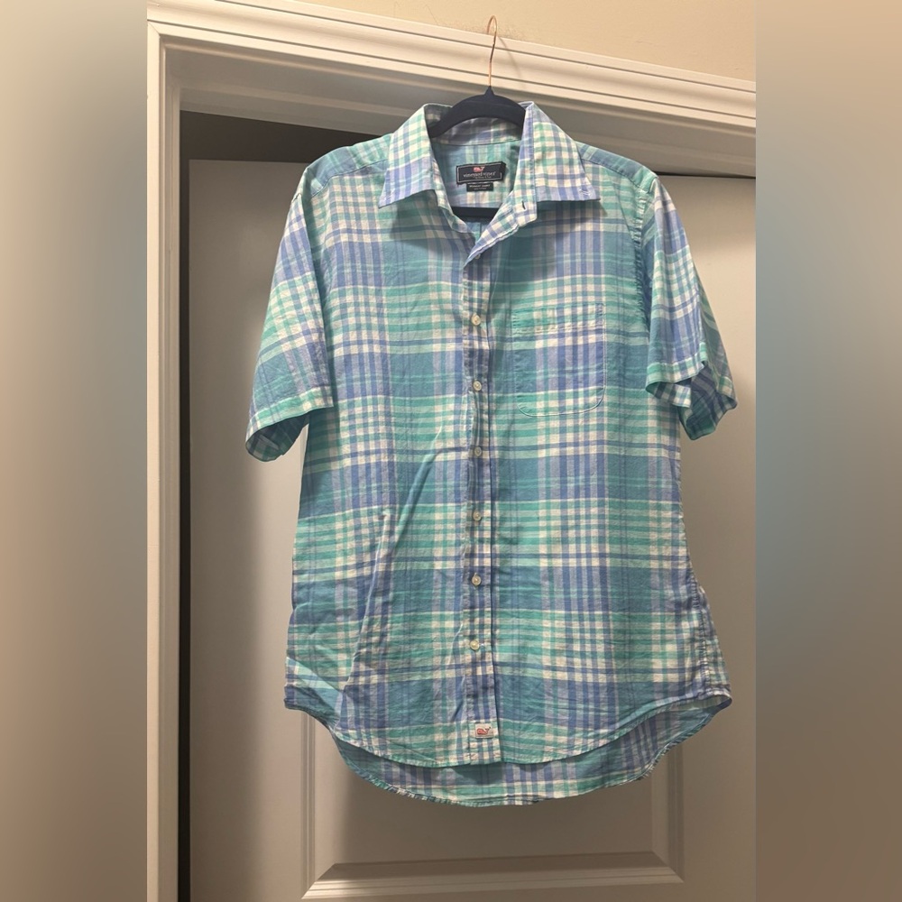 Vineyard Vines Blue and Green Plaid Casual Button Down Shirt